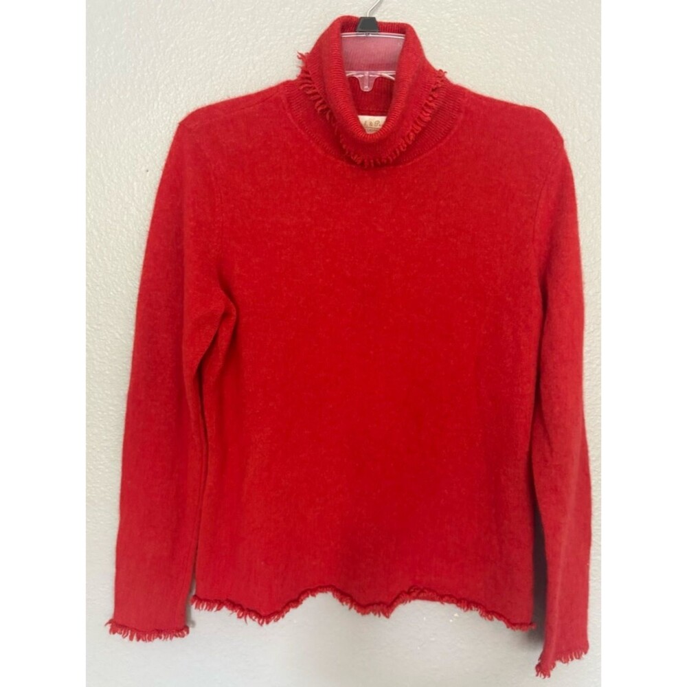 Peck & Peck Pure Cashmere Fringe Turtleneck Sweater Red/Orange Size XL